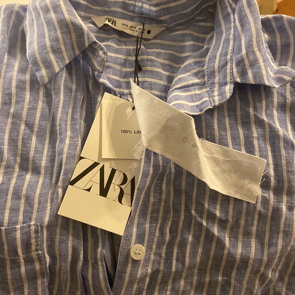 ZARA NWT striped oversized linen tunic dress-Sz M - Picture 6 of 9